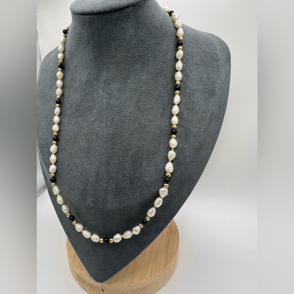 Vintage 14k plum gold pearl and onyx necklace Imperial Pearl Syndicate 1941 - Picture 9 of 11